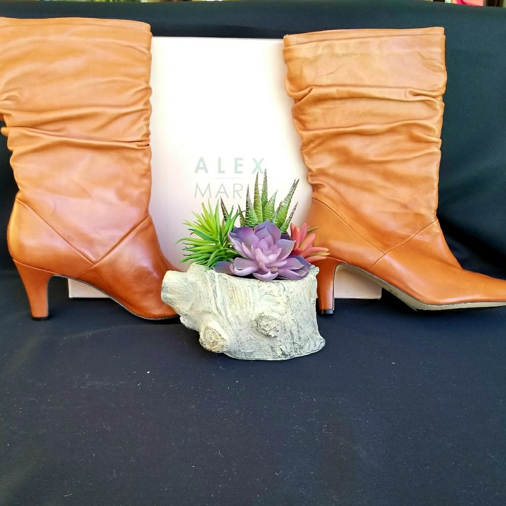 NIB Alex Marie Tan Leather Slouch Boots Size 9.5M